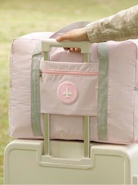 Beige Travel Tote Bag with Front Pocket